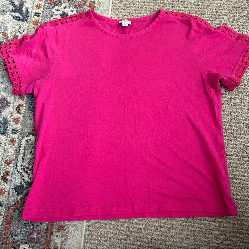 J crew pink top large eyelet design on sleeves and shoulders